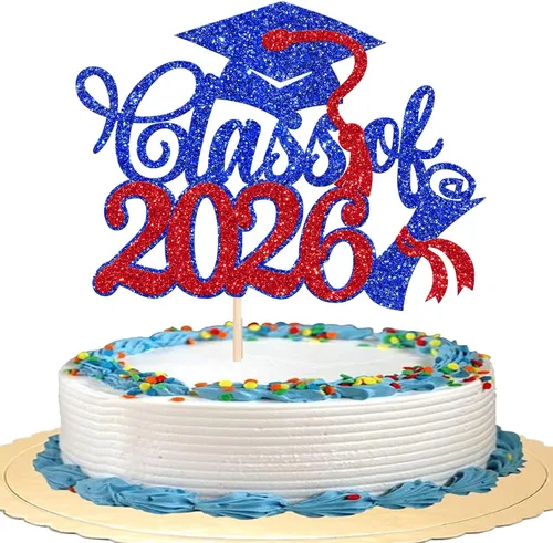 Miniatura 22 de Rsstarxi 1 paquete de decoración de pastel con purpurina para la clase de 2026, decoraciones de graduación 2026, tapa de felicitaciones