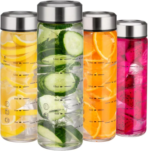 Miniatura 12 de Botellas de vidrio para jugo de 16 onzas, paquete de 2 botellas de agua de boca ancha con tapas para jugo, botellas de jugo reutilizables
