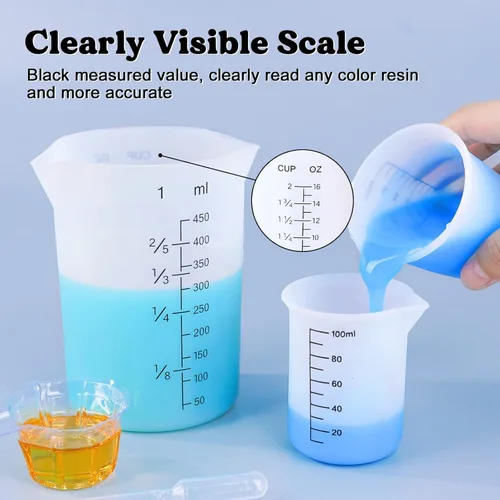 Miniatura 3 de LET'S RESIN Tazas de medición de silicona, 450ml precisas 2 escalas y 100ml tazas de medición duraderas, taza de mezcla de epoxi, varillas