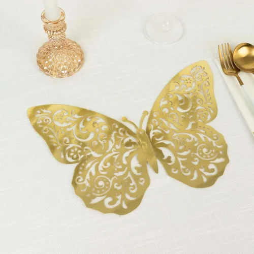 Miniatura 5 de Efavormart - Paquete de 10 calcomanías de pared de mariposa 3D grandes de lámina dorada metálica, mantel individual con cargador de papel