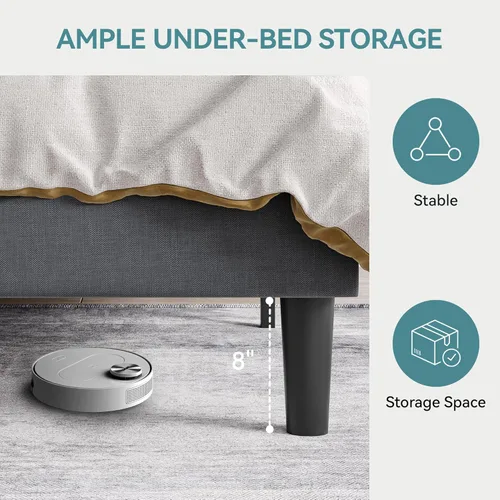Miniatura 5 de HOOMIC Base de cama tapizada de tamaño matrimonial con cabecera geométrica moderna con respaldo de ala, listones de madera, no necesita somier, base