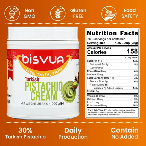 Miniatura 2 de BISVUA Mantequilla de Pistacho Premium (30%), 1 kg (2.2 lb.) - Mantequilla y Untable de Pistacho - Perfecto para el Kit de Barra de Chocolate Viral