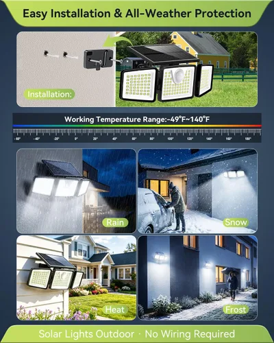 Miniatura 7 de Daphino - Luces solares para exteriores de 2500 lm con sensor de movimiento, luces de calle de 3 cabezales con ángulo amplio de 270°, iluminación