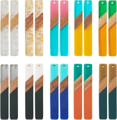 Miniatura 31 de Beadthoven 60 piezas Kit de Dijes de Madera de Resina Colgantes para Hacer Aretes Dijes Dorados para Aretes DIY Boho Piezas en Blanco de Madera