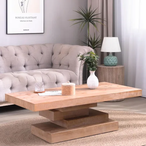 Miniatura 20 de Mesa de centro de madera, 39.37 pulgadas, cuadrada de mediados de siglo, mesa central de madera moderna de madera de fibropanel de densidad media