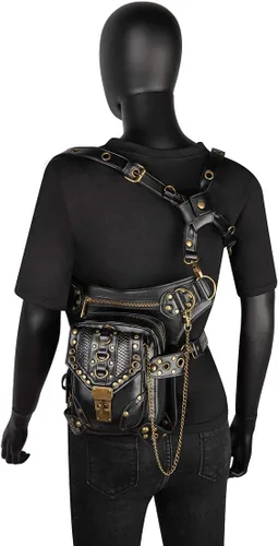 Miniatura 5 de Halloween Steampunk Retro Motocicleta Señora Bolsa Rock Gótico Hombro Riñonera Bolsas (K)