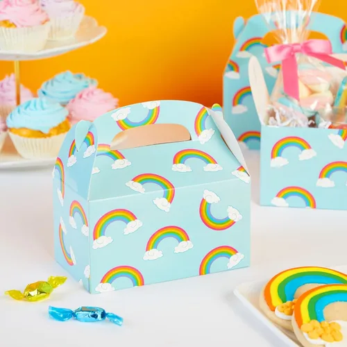 Miniatura 2 de Blue Panda Paquete de 24 cajas de recuerdos de fiesta a dos aguas de arco iris, caja a dos aguas fácil de desplegar con asa incorporada, bolsas