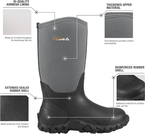 Miniatura 2 de HISEA Botas de lluvia para hombre, botas de goma de neopreno, botas de barro aisladas, botas de jardín de altura media