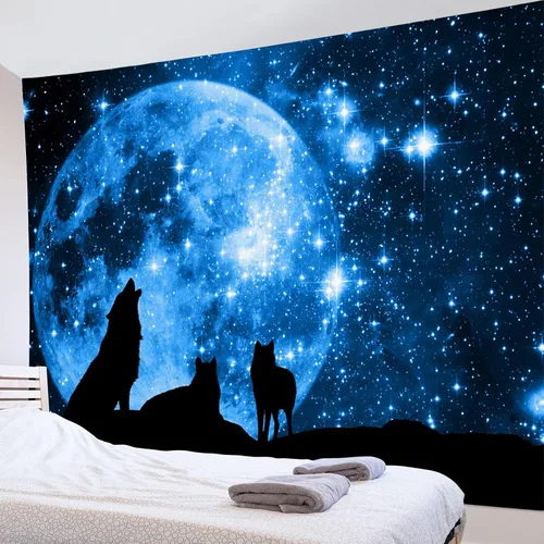 Miniatura 19 de HVEST Tapiz espacial de mariposa en galaxia para dormitorio, cielo estrellado blanco y negro para colgar en la pared para sala de estar, decoración