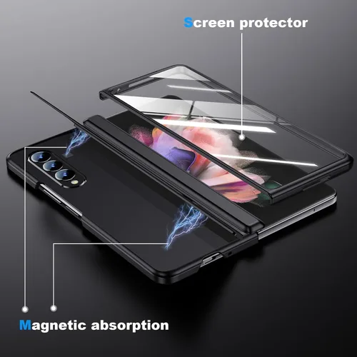 Miniatura 8 de Funda para Samsung Z-Fold-3: [Soporte oculto] [Carga inalámbrica] Funda delgada con protección de bisagra ligera con protector de pantalla - Funda