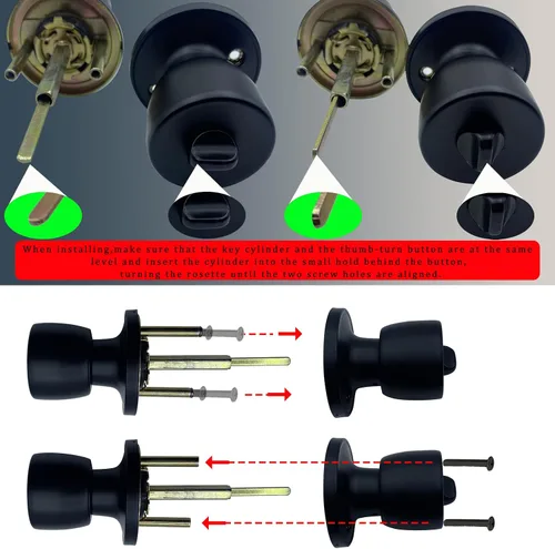 Miniatura 4 de JO.KO Pomo de puerta con cerradura y llave, cerradura de bola redonda mate negra para puerta interior/exterior para dormitorio o baño/manija