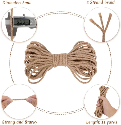 Miniatura 2 de Cuerda de yute de 0.197 in, cuerda de yute natural gruesa para jardín, cuerda de cáñamo resistente para exteriores, para jardinería, manualidades