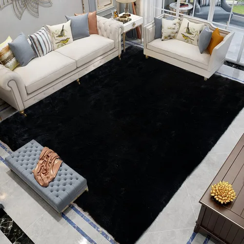 Miniatura 15 de Latepis Alfombra Pequeña Negra Esponjosa 2x3 pies Manta de Piel Sintética de Conejo Alfombra Suave Lavable Alfombras Peludas Shag para Dormitorio
