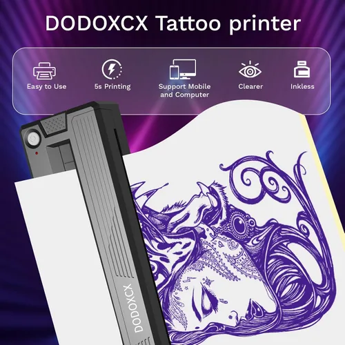 Miniatura 2 de Máquina impresora de plantillas de tatuajes, impresora Bluetooth inalámbrica térmica portátil mejorada 2026 para artistas de tatuajes