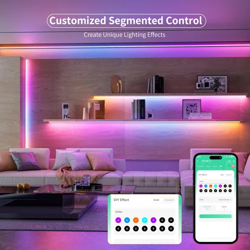 Miniatura 2 de MIWISE Tira de luz LED RGB Smart IC COB, luz de cinta LED flexible de 20 pies, tira RGB direccionable WS2811 con control de aplicación/modo