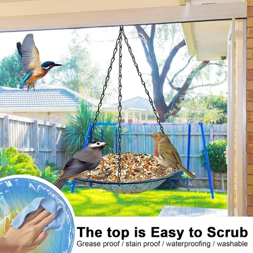 Miniatura 8 de Baño colgante para pájaros, de cristal al aire libre, comedero para pájaros con patrón de textura azul-naranja para decoración de jardín y patio