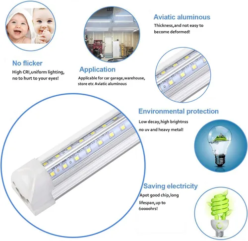 Miniatura 5 de Henwsi Lámpara LED de tienda de 8 pies, paquete de 10 luces de tubo integradas T8, 72 W, 9500 lúmenes, 6500 K, cubierta transparente de alto