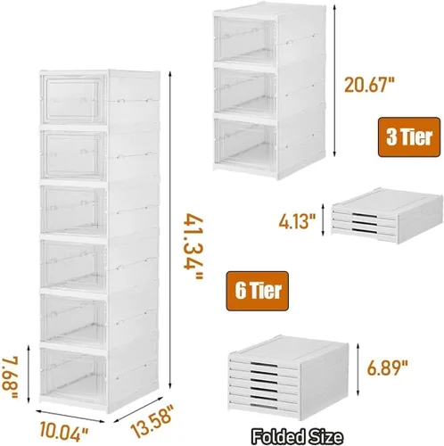 Miniatura 2 de GUDEMAY Caja de almacenamiento de zapatos con tapa frontal, sin montaje, apilable, organizador de zapatos con puerta transparente, estante