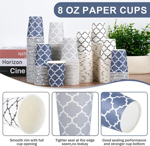 Miniatura 3 de Clawsoff Paquete de 300 Vasos de Papel de 8 oz, Vasos de Café Desechables de 8 OZ Coloridos para Bebidas Calientes/Frías para Oficina Fiesta Hogar