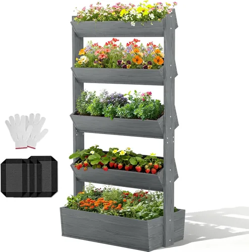 DoCred Vertical Raised Garden Bed, 5 Tier Garden Planters Freestanding Wood Plant Stand Flower Rack Wooden Planter Box for Plants Herbs Flowers
