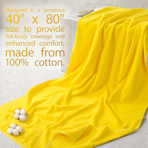 Miniatura 2 de Cotton Paradise - Toalla para el baño de 100% algodón, turca, extragrande de 40 x 80 pulgadas, color amarillo
