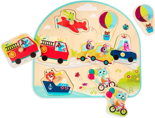 Miniatura 7 de B. toys Rompecabezas de clavijas de madera - Rompecabezas de clavijas de animales para niños pequeños, niños - 8 piezas gruesas - 18+ meses - Animal