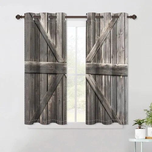 Miniatura 14 de Cortinas rústicas para ventana de puerta de granero, puerta de madera gris, puerta de garaje, tratamiento de ventana para sala de estar, dormitorio