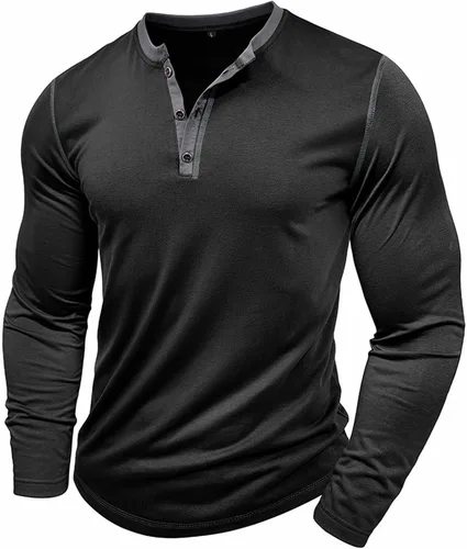 Miniatura 2 de Henley Shirt for Men, Long Sleeve Casual Button Placket, Classic Lightweight Cotton Pullover Basic Tee Tops