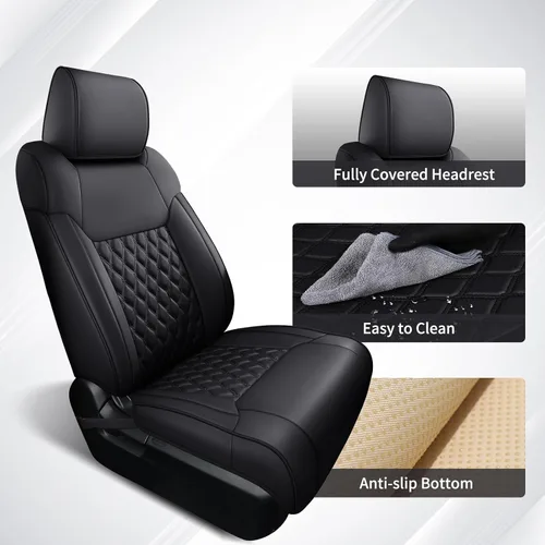 Miniatura 4 de Huidasource - Fundas de asiento delantero para Tundra, funda de cojín de asiento de cuero negro automotriz de cobertura completa, ajuste