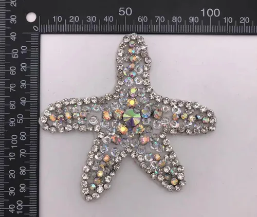 Miniatura 4 de 2 piezas de parches de lentejuelas con diamantes de imitación de estrella de mar brillantes, parches decorativos para coser estrellas, bricolaje