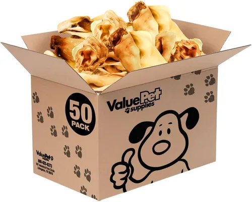 ValueBull Orejas de vaca, varios tamaños y formas, paquete a granel de 50 unidades – golosinas naturales para perros, 100% carne de res Angus, un