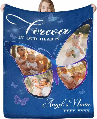 Miniatura 16 de Mantas conmemorativas personalizadas con fotos – Manta personalizada de ángel de duelo para regalo de recuerdo funerario, regalos de memoria Estilo 9