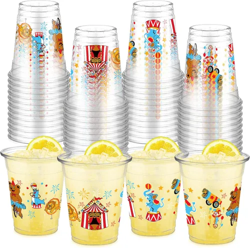 Miniatura 20 de FoldTier 50 Piezas Vasos de los Años 50 de 12 oz Plástico Vasos Regreso a los Años 50 Vasos Transparentes Desechables de los Años 50 Vasos Temáticos