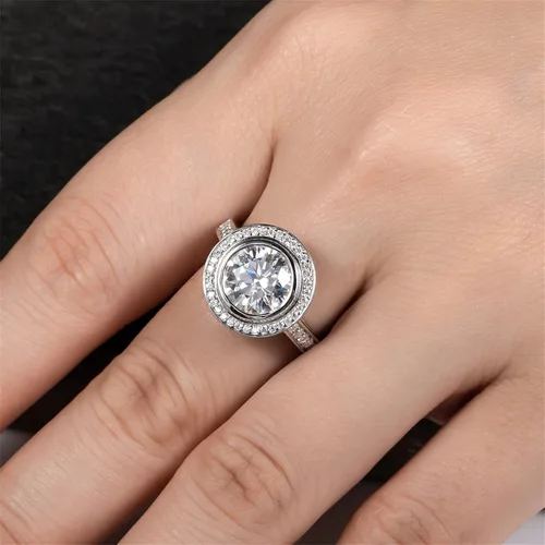Miniatura 4 de Raivari Anillos de compromiso de moissanita, 3.5 quilates con bisel redondo creado en laboratorio de plata de ley chapada en oro blanco de 14