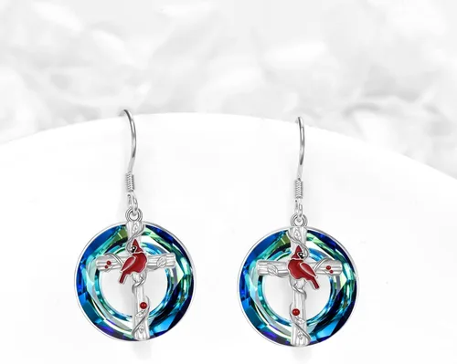 Miniatura 19 de POPKIMI Bonitos aretes colgantes de animales, joyería de animales, regalos de cumpleaños y Navidad para mujeres, aretes de ópalo de cristal de plata