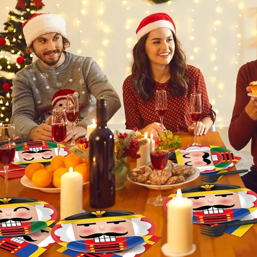 Miniatura 5 de 96 platos de cascanueces de Navidad, suministros de fiesta para 24 invitados, vajilla de Feliz Navidad, decoración de mesa, modelo soldado, platos