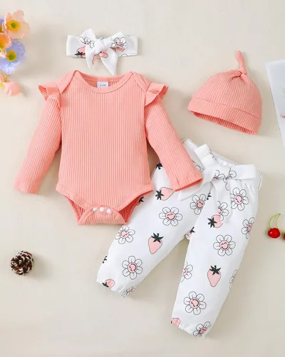 Miniatura 43 de Renotemy Conjunto de ropa para bebé recién nacida, mameluco con volantes, pantalones florales, lindo conjunto de ropa para bebé niña