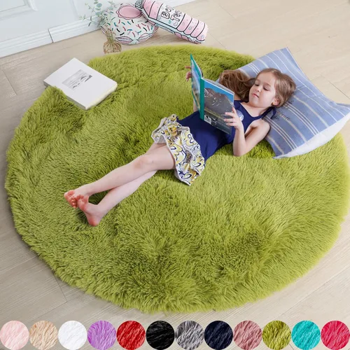 Miniatura 60 de Amdrebio Alfombra Redonda Azul Marino Oscuro de 4 Pies para Habitación de Niños Dormitorio, Alfombras de Área Circulares de Felpa Shag Esponjosa