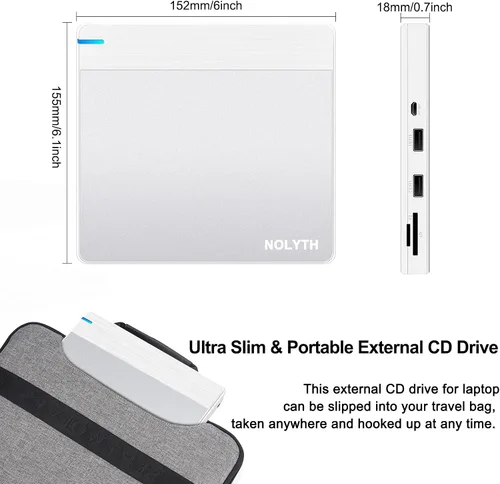 Miniatura 4 de Unidad externa de CD/DVD para portátil: Graba DVDs y CDs para respaldo de datos de archivos, compatible con M-Discs - Plug & Play para Mac Windows