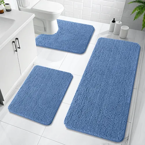 Miniatura 78 de OLANLY Juego de Alfombras de Baño de 3 Piezas, Tapetes de Baño de Chenilla Suave y Absorbente y Alfombra de Contorno en Forma de U para Inodoro