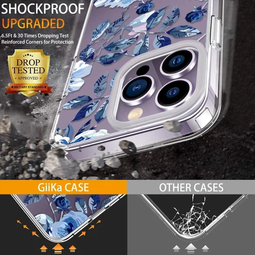 Miniatura 3 de Funda para iPhone 14 Pro con protector de pantalla, 6.1 pulgadas, transparente de cuerpo completo, a prueba de golpes, diseño floral, para niñas