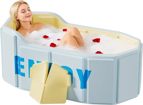 Miniatura 12 de Bañera plegable portátil, bañera independiente sin instalación, bañera de baño para remojo, cabina de ducha plegable para baño caliente y hielo Azul