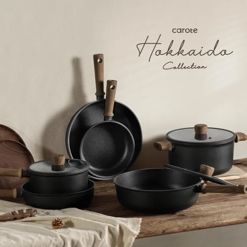 Miniatura 7 de CAROTE Ollas y sartenes antiadherentes, juego de utensilios de cocina de inducción, antiadherentes con sartén (PFOS, libre de PFOA), negro, 16 piezas