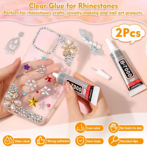 Miniatura 3 de B-7000 Pegamento con 14000 diamantes de imitación artesanales para ropa, diamantes de imitación plateados de resina con parte trasera plana, kit