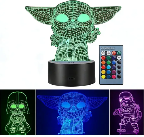 Manco Luz nocturna 3D con ilusión de Star Wars para niños, 3 patrones y 16 cambios de color, lámpara de decoración - Juguetes y regalos de Star Wars