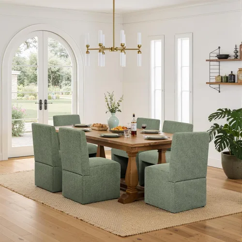 Miniatura 9 de RNKSFX Juego de 4 sillas de comedor tapizadas verdes, sillas de comedor modernas, sillas de cocina y comedor, sillas de comedor de lino con marco