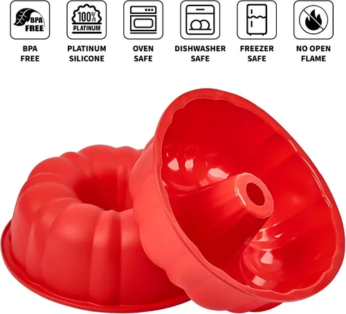 Miniatura 3 de Puyeipt Molde de silicona estriado para pasteles de 10 pulgadas, paquete de 2 moldes de silicona antiadherentes para hornear, pan, brownie, gelatina