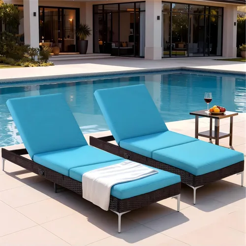 Miniatura 17 de HOMREST Tumbona para exteriores, silla de mimbre para patio con respaldo neumático ajustable, silla de ratán para piscina para tomar el sol adecuada