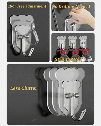 Miniatura 4 de 10 ganchos adhesivos resistentes de 10 libras máximo, ganchos de pared transparentes e impermeables para baño, ducha, cocina, oficina, sin daños