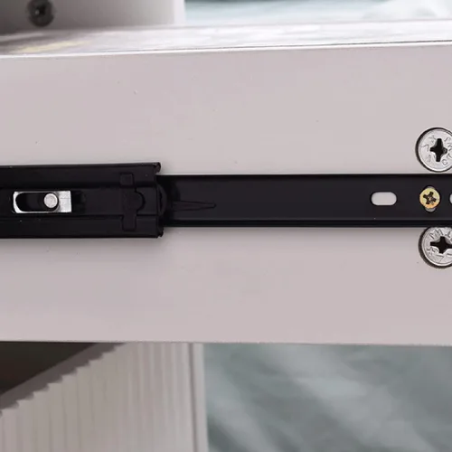 Miniatura 5 de Mesita de Noche MDF pequeña mesita de noche nórdica de lujo delgada con 2 cajones y asas de metal, corredores para dormitorio, sofá, mesa auxiliar